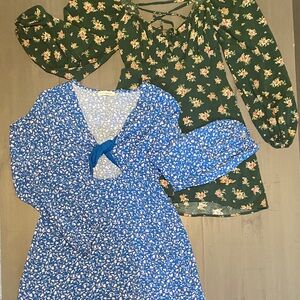 Short Floral Dresses in Blue & Green